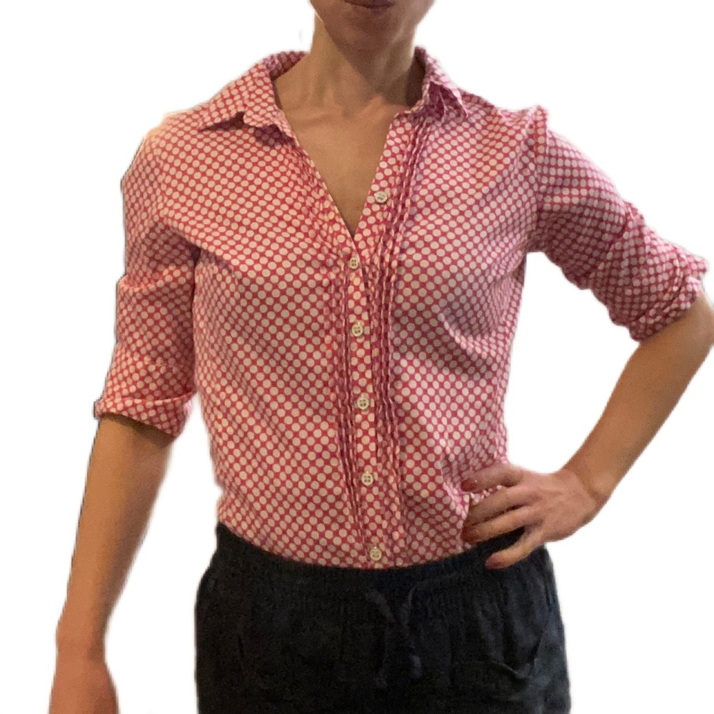 New York & Company Stretch Blouse- collared pink white